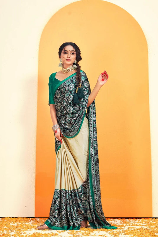 Soft Green Ajrakh Printed Soft Modal Silk Natural Print Saree P5