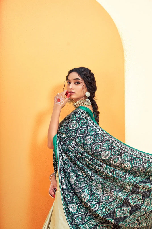 Soft Green Ajrakh Printed Soft Modal Silk Natural Print Saree P5