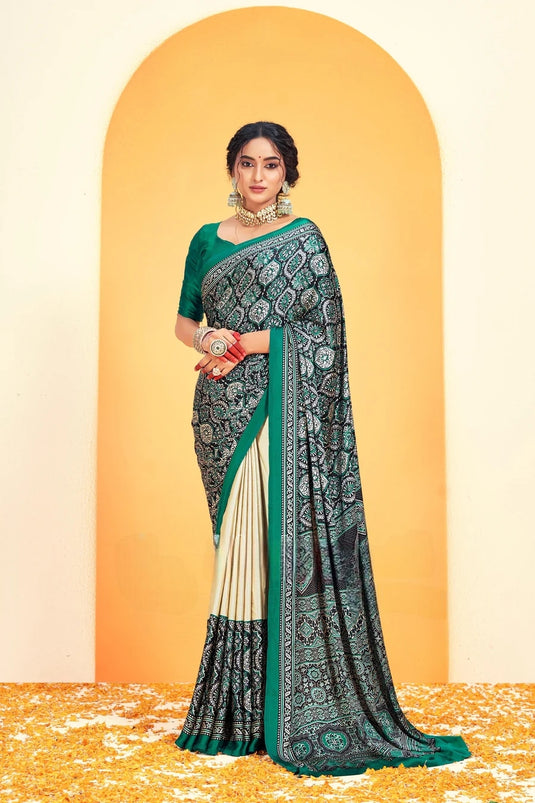 Soft Green Ajrakh Printed Soft Modal Silk Natural Print Saree P5