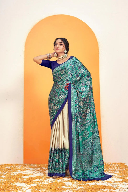 Blue Ajrakh Printed Soft Modal Silk Natural Print Saree P5