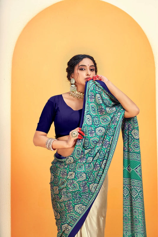 Blue Ajrakh Printed Soft Modal Silk Natural Print Saree P5