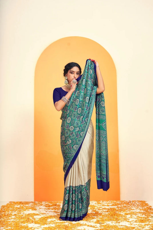 Blue Ajrakh Printed Soft Modal Silk Natural Print Saree P5