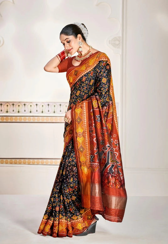 Black Pure Look Figure Patola Saree