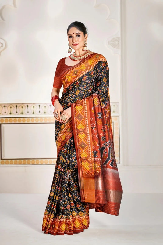 Black Pure Look Figure Patola Saree