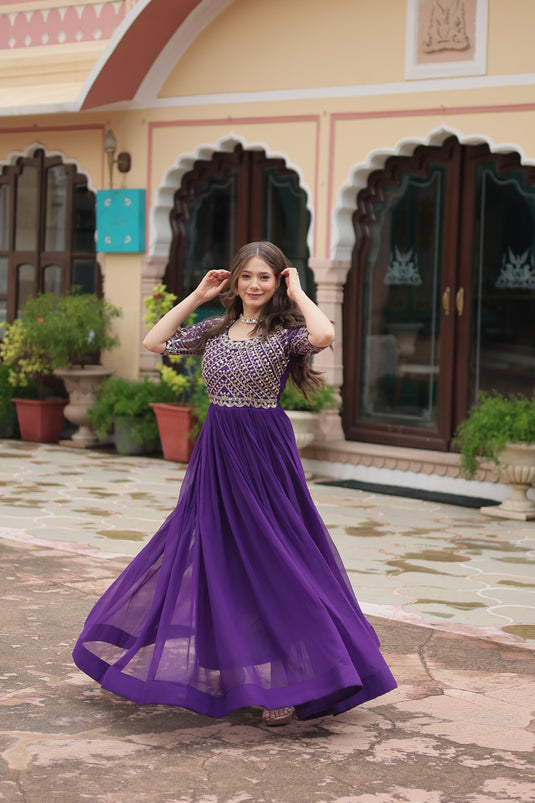 TRADITIONAL elegance Attractive Embroidered Sequins WORK WOMEN GOWN