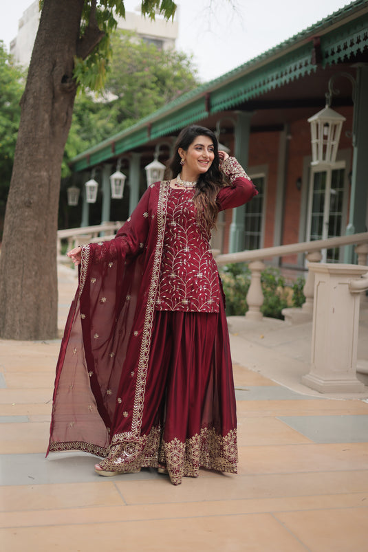 Sequins Multi Embroidered Work Anarkali Gown