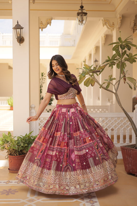 Stunning Printed With Foil Embroidery Work Lehenga Choli